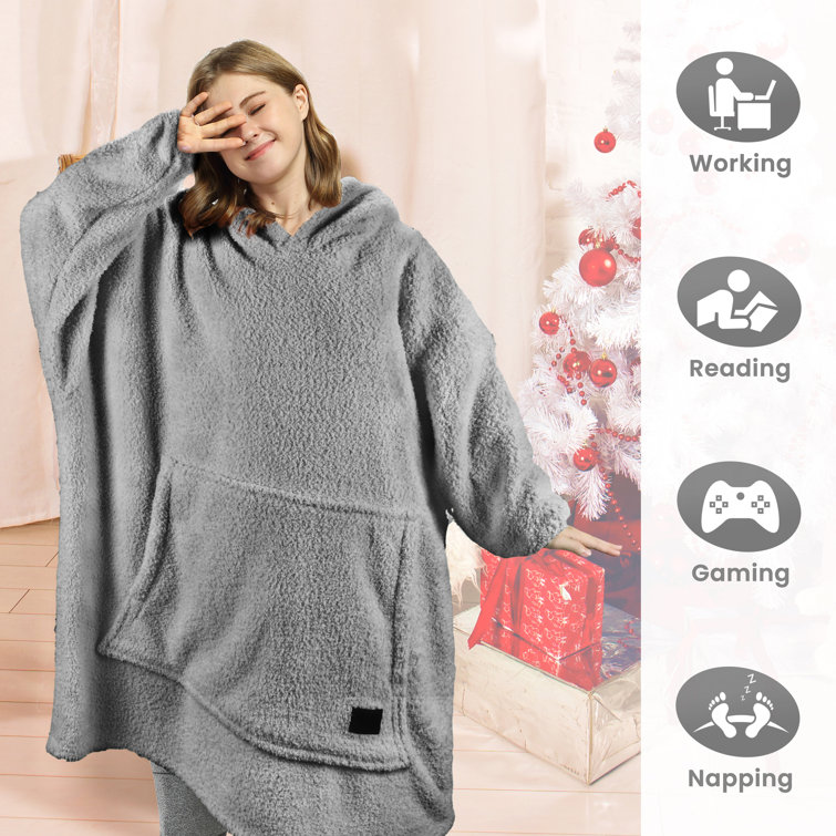 Tirrinia Oversized Sherpa Wearable Blanket Sweatshirt Ultra Soft